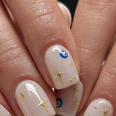 Greek Nails, Ball Nails, Cosmic Nails, Eyes Nails, Nail Vibes, Biab Nails, Bookstagram Ideas, Bday Nails