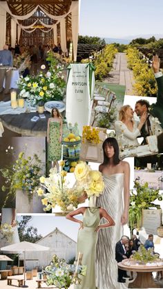 a collage of photos with people and flowers