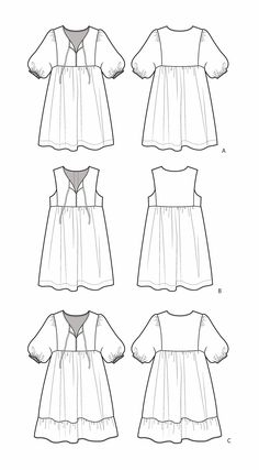 the front, back and side views of an infant's dress with collars