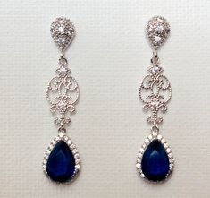 Navy Blue Jewelry, Victorian Style Wedding, Victorian Style Earrings, Blue Crystal Earrings, Blue Dangle Earrings, Earring Stud, Wedding Jewelry Earrings, Blue Jewelry, Earrings Blue