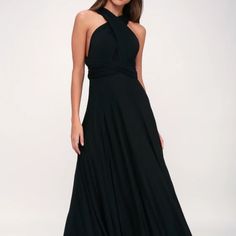 You Can Wear This Multiple Ways! Never Worn. Tags On. Black A-line Maxi Dress For Night Out, Black Maxi Dress For Summer Gala, Black Halter Neck Maxi Dress For Gala, Black Halter Neck Maxi Dress For Formal Occasions, Black Halter Neck Maxi Dress For Formal Events, Black Maxi Dress For Cocktail, Lulus Dresses, Lulu Dresses, Black Maxi