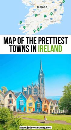 a map with the names of towns in ireland and an image of a woman walking through it