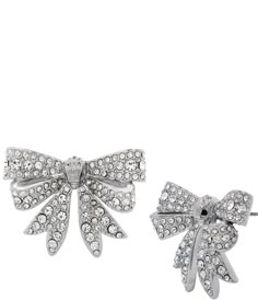 From Kurt Geiger London&#x2C; these earrings feature:Stud earringsBrass/glassPost back closureApprox. 0.75" L x 1" WImported. Luxury Silver Jewelry, Bow Earrings Silver, Kurt Geiger Jewelry, Silver Things, Xoxo Jewelry, Gem Tattoo, Sliver Earrings, Pretty Sneakers, London Accessories