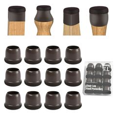 12 pairs of black rubber foot grips with wooden handles and wood tips for shoe polishing