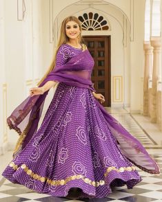 Beautiful Purple Lehenga Set - www.riafashions.com Purple Silk Sharara For Navratri, Fitted Anarkali Sharara With Gota Work, Purple Art Silk Sharara With Dori Work, Purple Chanderi Sharara For Navratri, Silk Bandhani Print Dress With Traditional Drape, Silk Dress With Bandhani Print In Traditional Drape, Silk Dress With Bandhani Print And Traditional Drape, Designer Floor-length Set With Gota Work, Fitted Silk Sharara With Gota Work