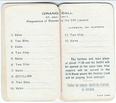 an open book with instructions for the grand ball