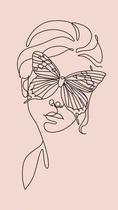 a line drawing of a woman's face with butterfly wings