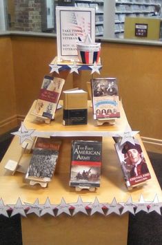 a display with books on it in a store