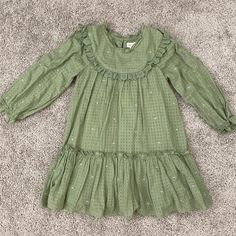 Cat & Jack Dress In Size 5t. Brand New, Never Wear It. No Tag. Khaki Color, 100% Cotton, Long Sleeve, Ruffle Skirt. No Smoke No Animal House. Green Long Sleeve Dress For Dress-up, Playful Long Sleeve Dress-up Dresses, Playful Long Sleeve Dress For Dress-up, Playful Green Long Sleeve Dress, Angel Wing Dress, Beige Knit Dress, Americana Dress, Banana Dress, Sequin Top Dress