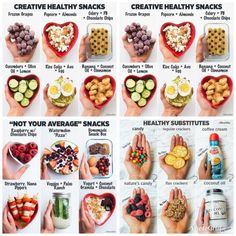 a poster showing different foods that are in the shape of heart shaped bowls and hands holding them