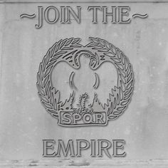 a sign that says join the spor empire on it's front wall in black and white