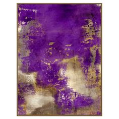 an abstract painting with purple and gold colors