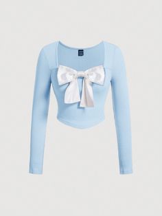 Blue Casual Collar Long Sleeve Knitted Fabric Colorblock  Embellished Medium Stretch  Women Clothing Aliexpress Tops, Kylie Outfits, Coquette Clothes, Fur Jackets, Cute Dress Outfits, Cute Comfy Outfits, Cool Fits, Women T Shirts, Teenage Fashion Outfits