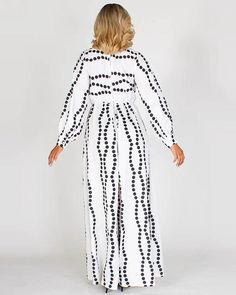 Global Aesthetic Jumpsuit Global Aesthetic, Polka Dot Jumpsuit, Print Jumpsuit, Printed Jumpsuit, Wide Legs, Polka Dot Print, Dot Print, Round Neckline, Dresses With Sleeves