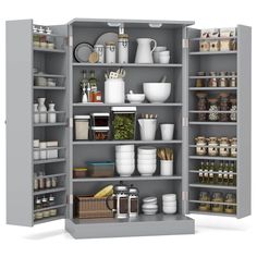 an open pantry filled with lots of food