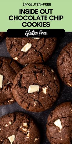 chocolate chip cookies are stacked on top of each other with the words inside out, chocolate chip