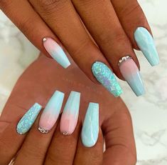 Tiffany Blue Nails, Stars Nails, Blue Ombre Nails, Turquoise Nails, Ombre Nail, Long Nail Designs, Ombre Nail Designs, Nail Art Ombre