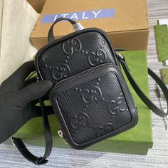 gg Embossed Mini Bag Black gg Embossed For Men 6.7in/17cm gg 658553 1W3AN 1000 Mini Bag Black, Sierra Leone, Emboss, Brunei, Flap Pocket, Bottega Veneta, Gucci Bag, Black Cotton, Mini Bag