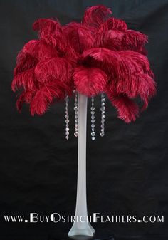 Ostrich Feather Tail Plumes 13-16 (Burgundy) - www.BuyOstrichFeathers.com Feather Arrangements, Ostrich Feather Centerpieces, Eiffel Tower Vases, Tower Vase, Feather Centerpieces, Hot Pink Weddings, Classic Candles, Red Feather, Tail Feathers