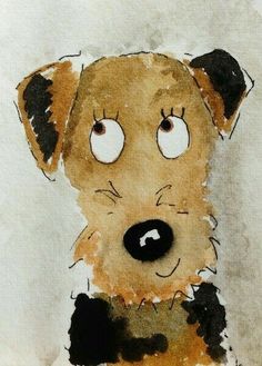 a drawing of a brown dog with black spots on it's face and nose