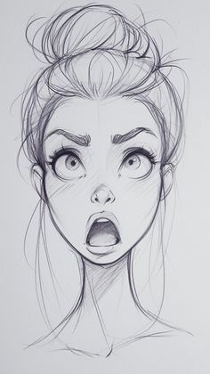 a drawing of a woman's face with her mouth open