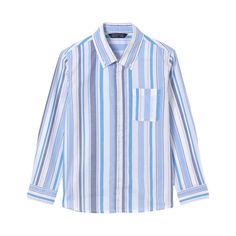 Mayoral Nukutavake Blue shirt with multi vertical stripes. Ideal for sunny days and a smart casual occasion, this long-sleeved shirt is made in lightweight, breathable cotton. 100% cotton. Blue Shirt With Horizontal Stripes For Summer, Blue Vertical Stripes Button-up Shirt, Casual Striped Yarn-dyed Shirt, Blue Horizontal Stripe Long Sleeve Top, Blue Striped Long Sleeve Top, Casual Blue Shirt With Vertical Stripes, Long Sleeve Tops With Horizontal Stripes For Summer, Long Sleeve Striped Tops For Summer, Blue Long Sleeve Tops With Horizontal Stripes