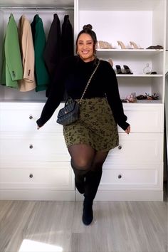 katskurves on LTK Plus Size A Line Dress With Sleeves, Olive Green Plus Size Outfit, Thanksgiving Outfit Ideas Plus Size, Cute Winter Dress Outfits For Women, Plus Size Theater Outfits, High Fashion Plus Size Outfits, Going Out 30s Outfit, Women’s Plus Size Outfits, Plus Outfits For Fall