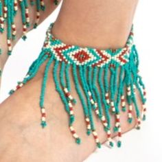 Bead Looming, Seed Bead Jewelry Patterns, Anklet Chain, Native Beading Patterns, Beaded Ankle Bracelets, Bead Fringe, Beaded Ankle, Beaded Anklet, Ankle Jewelry