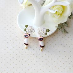 White Cat Design Earrings For Gift, White Cat Design Earrings As A Gift, White Cat Design Earrings As Gift, White Cat Design Earrings, Elegant White Cat Design Jewelry, Elegant White Jewelry With Cat Design, White Cat Design Jewelry With Cat Ears, Siamese Cats Facts, Bright Blue Eyes