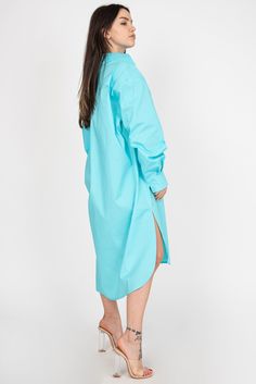 Blue Maxi Shirt/elegant Formal Shirt/minimalist Blue - Etsy Blue Oversized Shirt, Shirt Elegant, Shirt With Pocket, Oversized Shirt Dress, Handmade Shirts, Maxi Shirts, Formal Shirt, Blue Maxi, Elegant Shirt