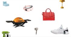 there are many different items that can be found in this image, including shoes and handbags