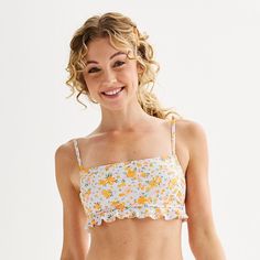 Go for a swim in style in this juniors' Ninety-Nine° ruffle bralette swim top. Click on this WOMEN'S GUIDE to find the perfect fit and more! Go for a swim in style in this juniors' Ninety-Nine° ruffle bralette swim top. Click on this WOMEN'S GUIDE to find the perfect fit and more! FEATURES Soft construction Removable cups Sleeveless Partially lined Wireless SquareneckFIT & SIZING Hook & loop closure 1 hook column; 3 hook rows Adjustable straps Moderate coverageFABRIC & CARE Polyester, spandex Li Future Girlfriend, Plus Size Swim, Swim Top, Swimsuit Tops, Polyester Spandex, Fabric Care, In Style, The Row, Bralette