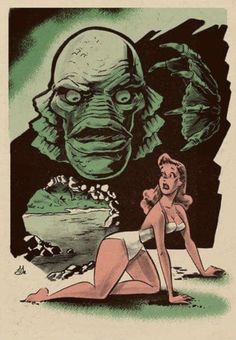 Sveta Shubina, Lagoon Art, Creature From The Black Lagoon, The Black Lagoon, Black Lagoon, Classic Monsters, Comic Style, Illustration Vintage