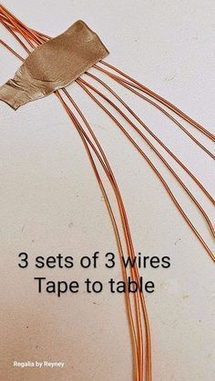 three sets of 3 wires tape to table with the words, 3 sets of 3 wires tape to table