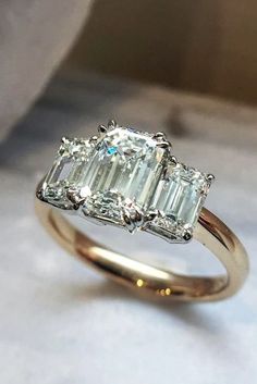 Three Stone Diamond Rings Engagement, Emerald Cut Diamond Ring, Emerald Cut Engagement, Emerald Engagement Ring Cut, Beautiful Engagement Rings, Emerald Engagement