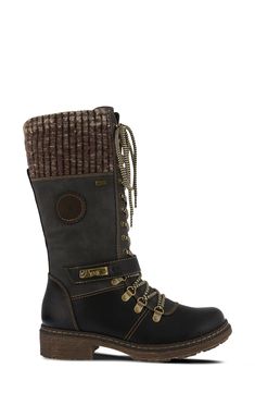 A rib-knit cuff adds mixed-media appeal to a rugged, water-resistant boot grounded by a comfort-cushioned footbed. 1 1/2" heel 11" shaft Lace-up style with side zip closure Comfort-cushioned footbed Flexible, shock-absorbing outsole Synthetic and textile upper/synthetic faux-fur lining/synthetic sole Imported Women's Shoes Spring Footwear, Unique Fall, Stylish Boots, Fall Style, Spring Shoes, Winter Wear, Winter Boot, Riding Boots, Women's Shoes