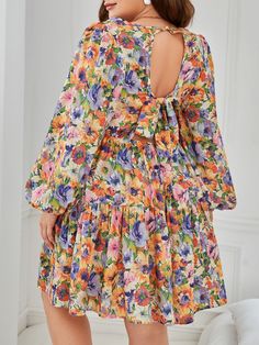 Multicolorido Boho Collar Manga Comprida Tecido Floral,Estampa total Em A Embellished Não elástico Long Free Gown Styles, Plus Size Ankara Styles For Women, Size 18w Outfits Curvy Fashion, Dress For Chubby Ladies, Dress For Chubby, Casual Gowns, Fancy Short Dresses, Classy Short Dresses, Sukienki Plus Size