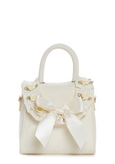 base|off white Elegant Bags With Decorative Bow, Elegant Bag With Ribbon For Gift, White Rectangular Shoulder Bag With Bow, White Party Bag With Bow, White Party Bags With Bow, Feminine White Bag For Party, Elegant Beige Bag With Bow, Feminine White Party Bag, Chic Wedding Bag With Bow