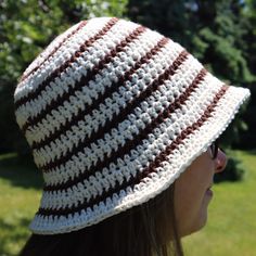 **This is a PDF Download Pattern. It is an INSTANT DOWNLOAD, you will receive a PDF PATTERN ONLY and NOT a physical item. Nothing physical will be mailed to you.**Non-refundable due to the digital nature of this product.** This striped crochet bucket hat pattern is now available as a printable downloadable PDF! This is a great project to make in the summer, when you want a quick project to crochet and just aren't feeling heavy, warm yarn. For this pattern I made a striped sun hat, but you could Crochet Bucket Hat Pattern, Bucket Hat Pattern, Crochet Bucket, Crochet Bucket Hat, A Hook, Digital Nature, Hat Pattern, Sun Hat, Pattern Making