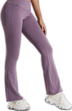 Flare Crossover Legging - LA7 ONLINE Activewear Purple / XXL Casual Flared Activewear For Yoga, Casual Flare Workout Leggings, Flare Yoga Pants With 4-way Stretch For Workout, Trendy Flare Yoga Leggings, Stretch Flare Pants For Pilates, Flared Solid Activewear For Workout, Flare Activewear For Yoga, Solid Flare Activewear For Workout, Flare Leggings For Workout