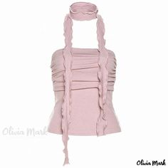 Olivia Mark - Elegant and Stylish Solid Color Slim Fit V-Neck Vest with Pleated Details and Sensual Open Back Pink Tube Top, Pleated Fashion, Edge Scarf, Backless Tank Top, Facebook Style, Fall Fit, Backless Maxi Dresses, Black Lace Tops, Cropped Tube Top