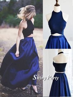 Dark Blue Two Pieces Prom Dresses, Simple Dark Blue Formal Dresses, Bridesmaid Dresses #shinyparty #prom #dress #formal #dresses #blue #twopiecesdress #bridesmaid #promdress #formaldress #long #longdress #bridesmaiddress #bluedress Simple Formal Dresses, Dark Blue Prom Dresses, Prom Dress Halter, Halter Evening Dress, Evening Dresses Uk, Formal Bridesmaids Dresses, Halter Prom Dresses, Prom Dresses Simple, Blue Prom Dresses