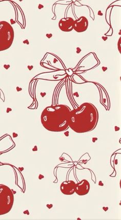 cherries with bows and hearts on a white background