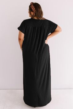 Black Plus Size V Neck Short Sleeve Maxi Dress with Slits Black Short Sleeve Maxi Dress With Side Slits, Black Maxi Dress With Side Slits And Short Sleeves, Black V-neck Midi Dress With Side Slits, Black Maxi Dress With Side Slits, Casual Black Maxi Dress With Side Slits, Black V-neck Maxi Dress With Side Slits, Black Split Dresses With Side Slits, Black V-neck Dress With Side Slits, Black Maxi Dress With Split Hem For Summer