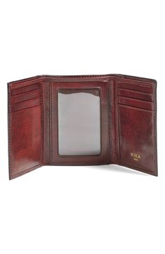 Richly burnished leather structures a spacious wallet with meticulous stitching. Style Name:Bosca 'Old Leather' Trifold Wallet. Style Number: 569392. Classic Trifold Card Holder With Id Window, Leather Trifold Card Holder, Formal Trifold Card Holder With Coin Pocket, Brown Trifold Wallet With Coin Pocket, Brown Trifold Wallet With Card Slots, Leather Trifold Wallet With Id Window, Classic Brown Trifold Wallet, Trifold Wallet With Rfid Blocking As Gift, Trifold Wallet With Card Slots As Gift