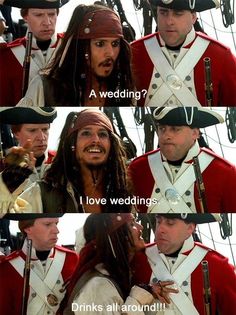 captain jack sparrow and the crew from pirates in america, with caption that says i love