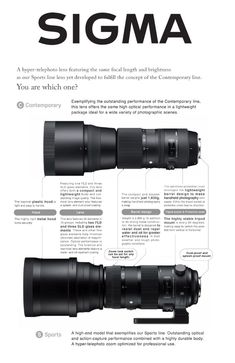 an advertisement for a camera lens with the words'sigma'written below it