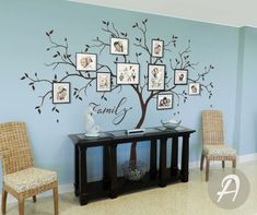 a family tree with pictures on the wall