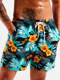 Make a splash this summer in our Tropical Print Swim Trunks With Pocket. Featuring a captivating tropical pattern, these swim trunks offer a fresh and stylish look for your beach adventures. The drawstring and pocket details add functionality, allowing you to adjust the fit and keep your essentials secure. Features: Pattern Type: Tropical, All Over Print Details: Drawstring, Pocket Type: Bottoms Bottom Type: Shorts Fabric: Non-Stretch Composition: 100% Polyester Size Chart(Inch): Size Bottoms Le Summer Swim Trunks For Vacation Pool, Summer Vacation Swim Trunks For Pool, Summer Swimwear With Tropical Print, Tropical Multicolor Shorts For Pool, Tropical Print Short Swimwear For Summer, Hawaiian Style Vacation Shorts, Summer Beach Swim Trunks With Tropical Print, Tropical Print Swim Trunks For Summer Beach, Summer Style Swim Trunks For Beach Vacation