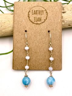 Larimar and Aquamarine Earrings - Earthly Elan Handmade Light Blue Aquamarine Jewelry, Elegant White Larimar Jewelry, Handmade White Larimar Jewelry, Handmade Blue Larimar Jewelry, Blue Larimar Dangle Jewelry, Handmade Turquoise Larimar Jewelry, Blue Larimar Dangle Earrings, White Larimar Gemstone Jewelry, Nickel-free Larimar Silver Jewelry